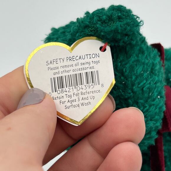 TY Beanie Baby Green Fuzzy 2001 Holiday Teddy PE Pellets Vintage Collectible - Picture 6 of 9